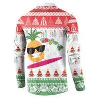 Hawaiian Mele Kalikimaka Button Sweatshirt Funny Pineapple Surfing with Map Christmas Stripe Elements LT03 - Polynesian Pride