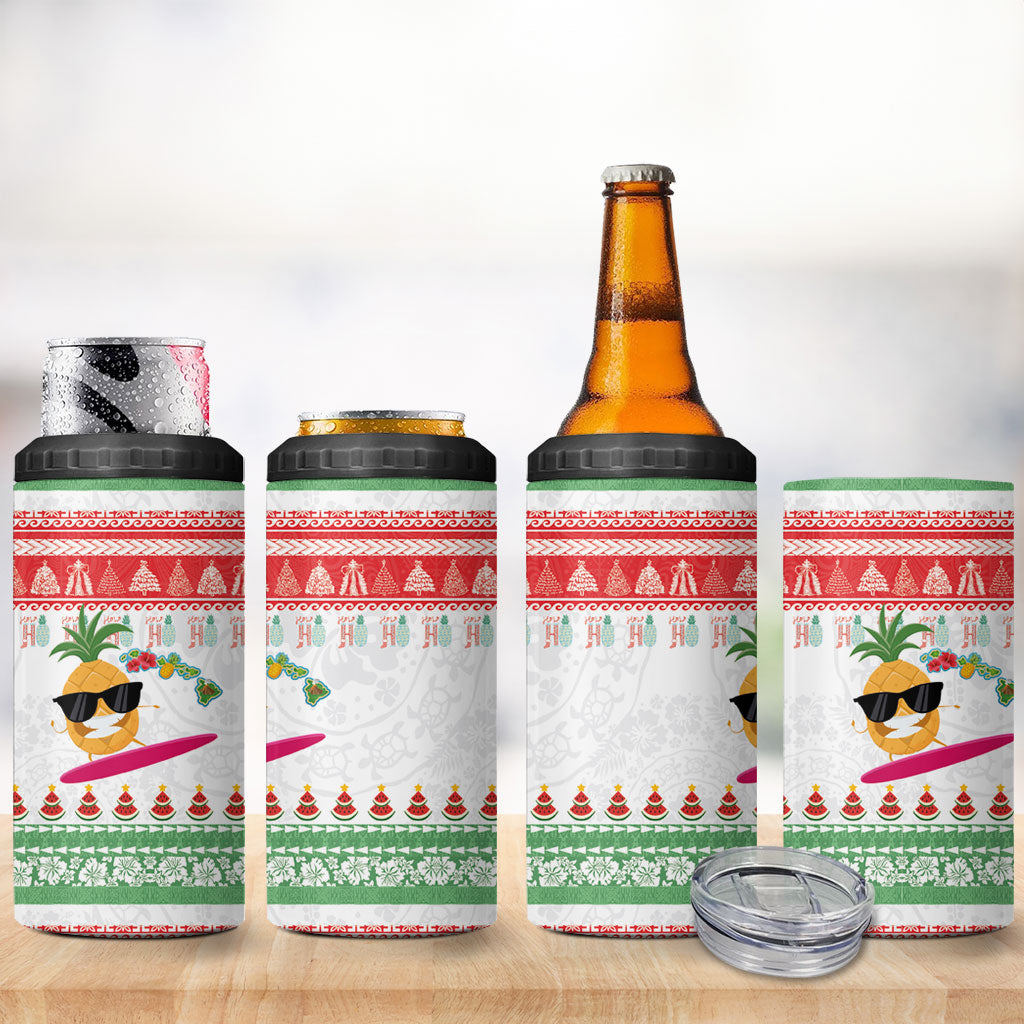 Hawaiian Mele Kalikimaka 4 in 1 Can Cooler Tumbler Funny Pineapple Surfing with Map Christmas Stripe Elements LT03 - Polynesian Pride