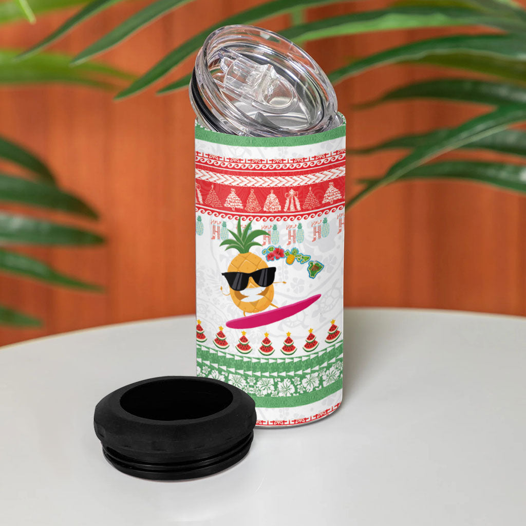Hawaiian Mele Kalikimaka 4 in 1 Can Cooler Tumbler Funny Pineapple Surfing with Map Christmas Stripe Elements LT03 - Polynesian Pride