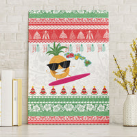 Hawaiian Mele Kalikimaka Canvas Wall Art Funny Pineapple Surfing with Map Christmas Stripe Elements LT03 Without Frame Multicolor - Polynesian Pride