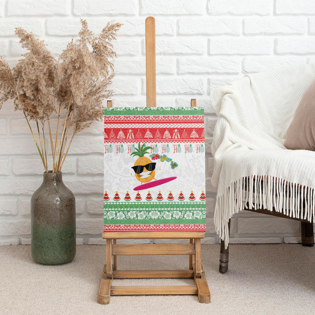 Hawaiian Mele Kalikimaka Canvas Wall Art Funny Pineapple Surfing with Map Christmas Stripe Elements LT03 - Polynesian Pride