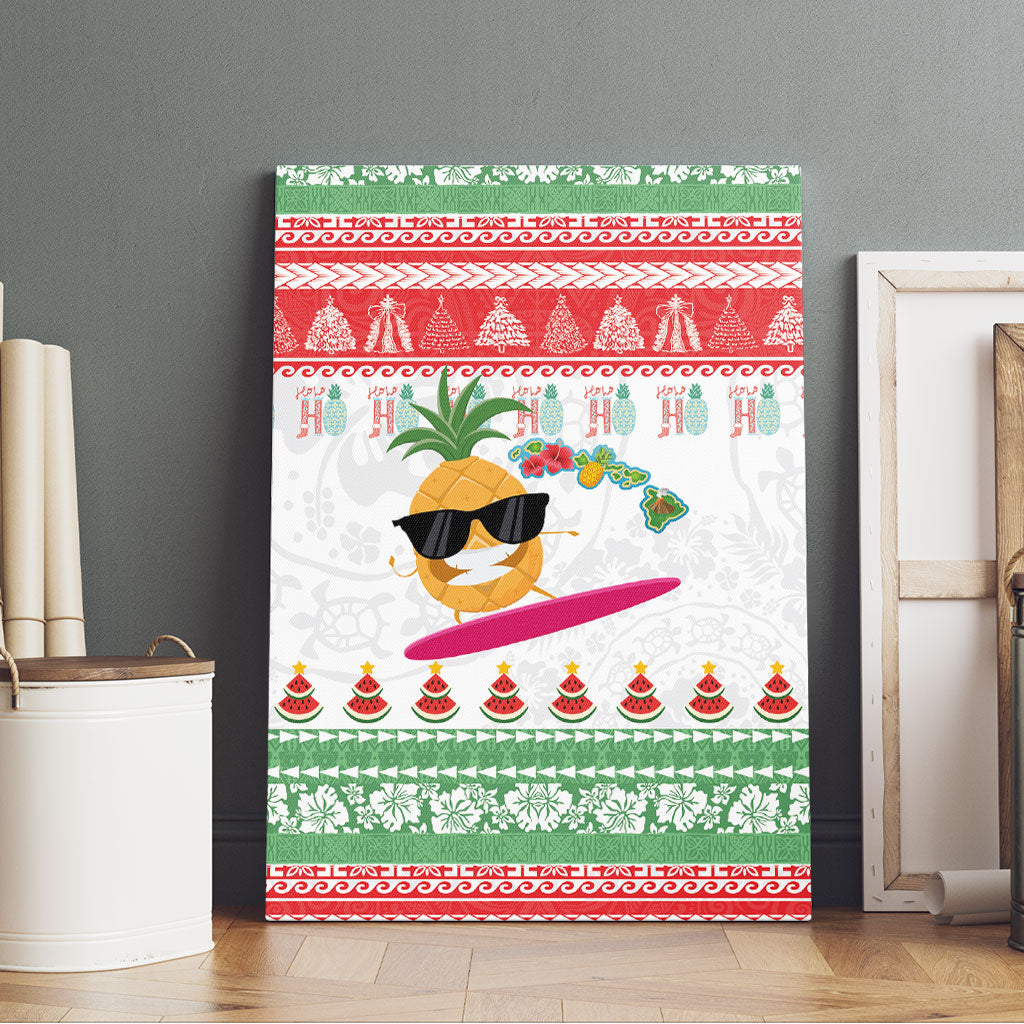 Hawaiian Mele Kalikimaka Canvas Wall Art Funny Pineapple Surfing with Map Christmas Stripe Elements LT03 - Polynesian Pride