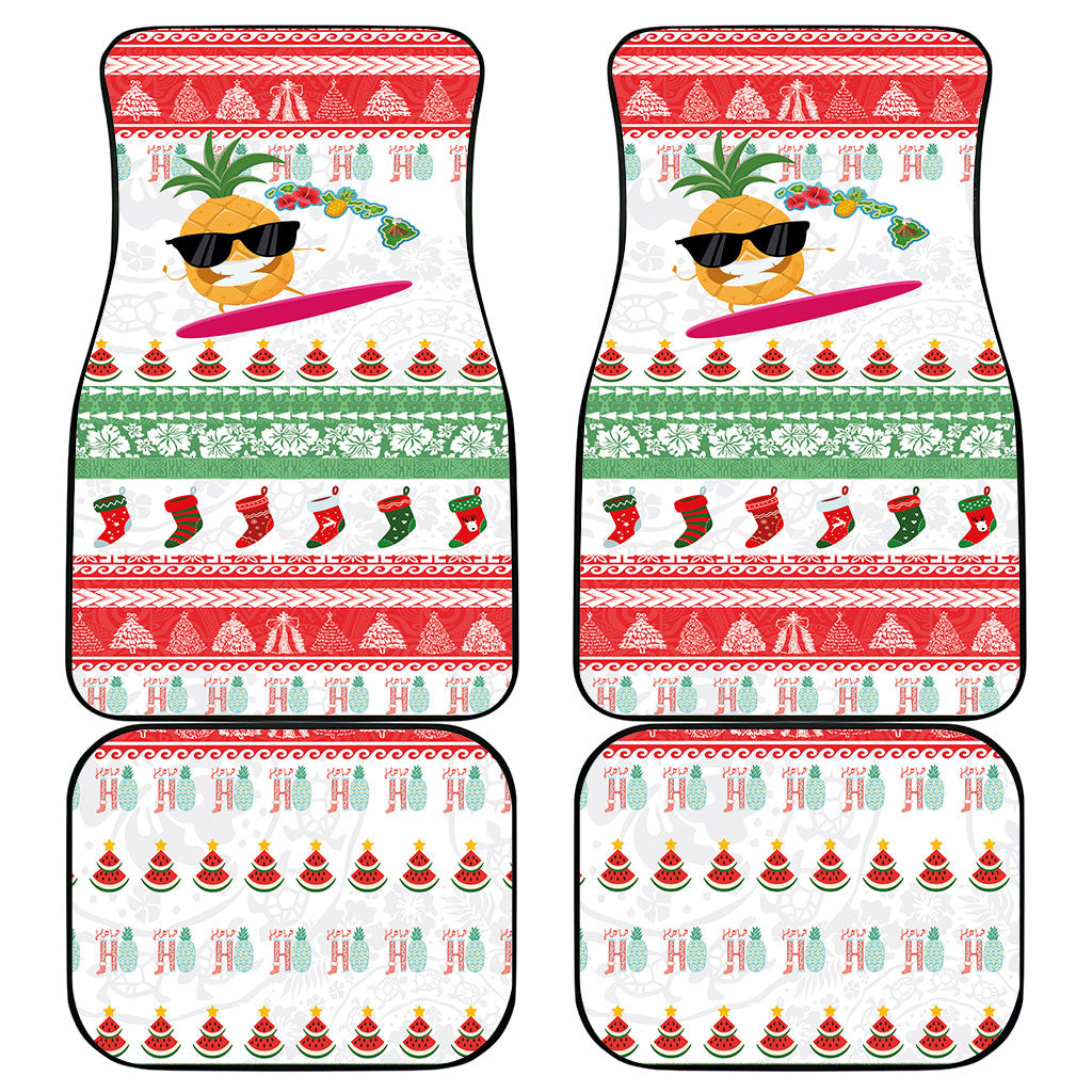 Hawaiian Mele Kalikimaka Car Mats Funny Pineapple Surfing with Map Christmas Stripe Elements LT03 - Polynesian Pride
