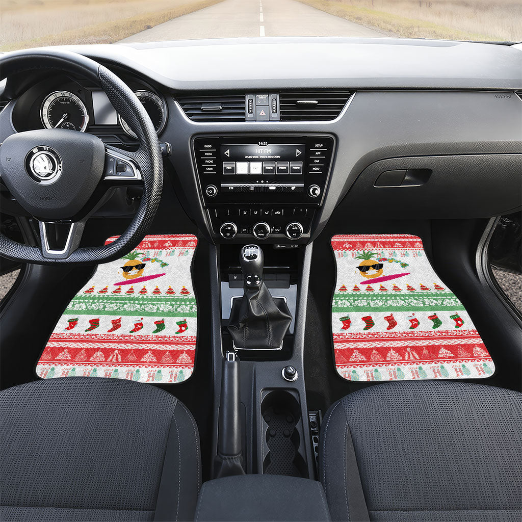 Hawaiian Mele Kalikimaka Car Mats Funny Pineapple Surfing with Map Christmas Stripe Elements LT03 Set 2pcs - Front Multicolor - Polynesian Pride