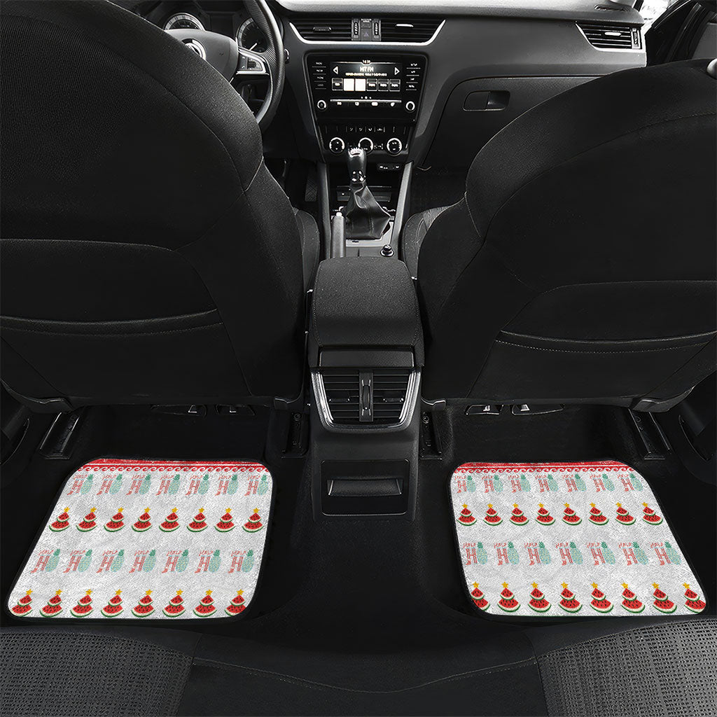 Hawaiian Mele Kalikimaka Car Mats Funny Pineapple Surfing with Map Christmas Stripe Elements LT03 Set 2pcs - Back Multicolor - Polynesian Pride