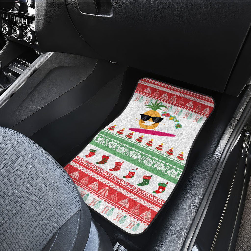 Hawaiian Mele Kalikimaka Car Mats Funny Pineapple Surfing with Map Christmas Stripe Elements LT03 - Polynesian Pride