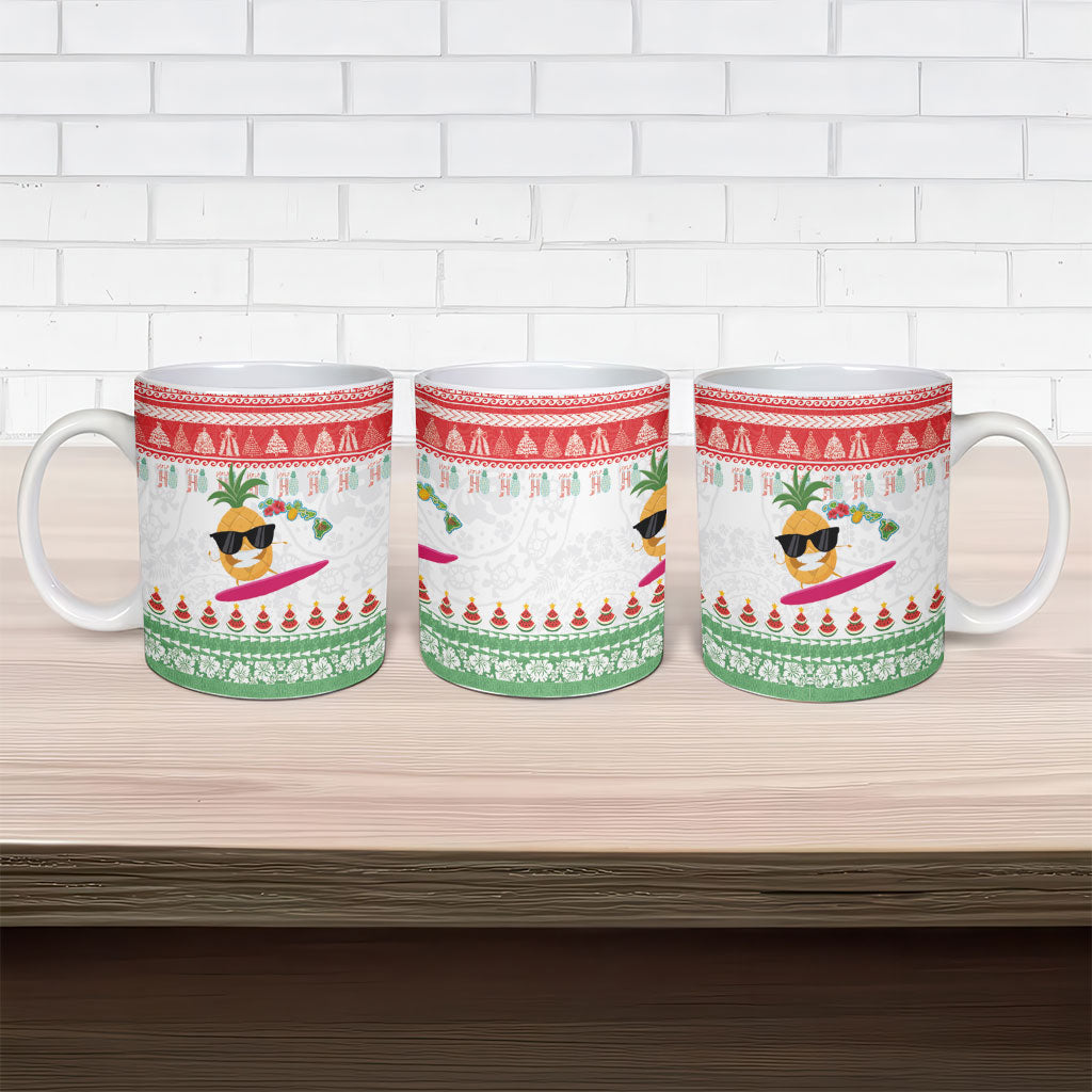 Hawaiian Mele Kalikimaka Ceramic Mug Funny Pineapple Surfing with Map Christmas Stripe Elements LT03 - Polynesian Pride