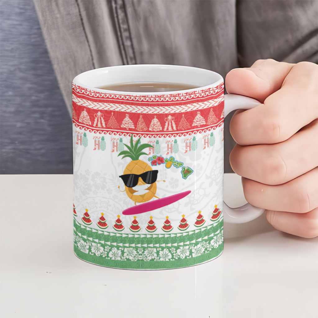 Hawaiian Mele Kalikimaka Ceramic Mug Funny Pineapple Surfing with Map Christmas Stripe Elements LT03 - Polynesian Pride