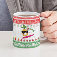 Hawaiian Mele Kalikimaka Ceramic Mug Funny Pineapple Surfing with Map Christmas Stripe Elements LT03 - Polynesian Pride