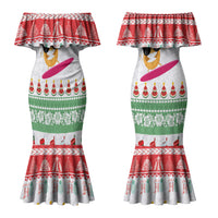 Hawaiian Mele Kalikimaka Couples Matching Mermaid Dress and Long Sleeve Button Shirt Funny Pineapple Surfing with Map Christmas Stripe Elements LT03 - Polynesian Pride
