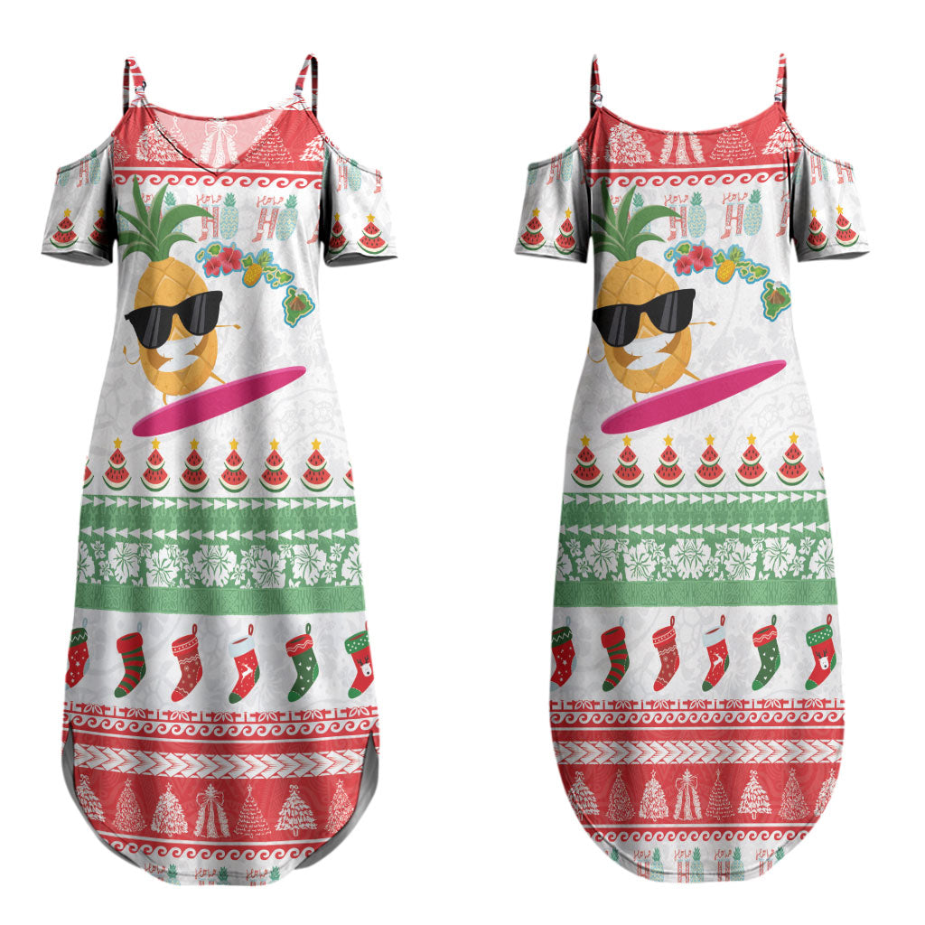 Hawaiian Mele Kalikimaka Couples Matching Summer Maxi Dress and Hawaiian Shirt Funny Pineapple Surfing with Map Christmas Stripe Elements LT03 - Polynesian Pride