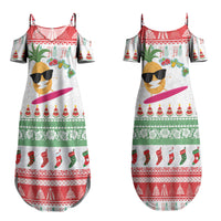 Hawaiian Mele Kalikimaka Couples Matching Summer Maxi Dress and Long Sleeve Button Shirt Funny Pineapple Surfing with Map Christmas Stripe Elements LT03 - Polynesian Pride