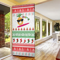 Hawaiian Mele Kalikimaka Door Cover Funny Pineapple Surfing with Map Christmas Stripe Elements LT03 - Polynesian Pride