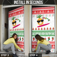 Hawaiian Mele Kalikimaka Door Cover Funny Pineapple Surfing with Map Christmas Stripe Elements LT03 - Polynesian Pride