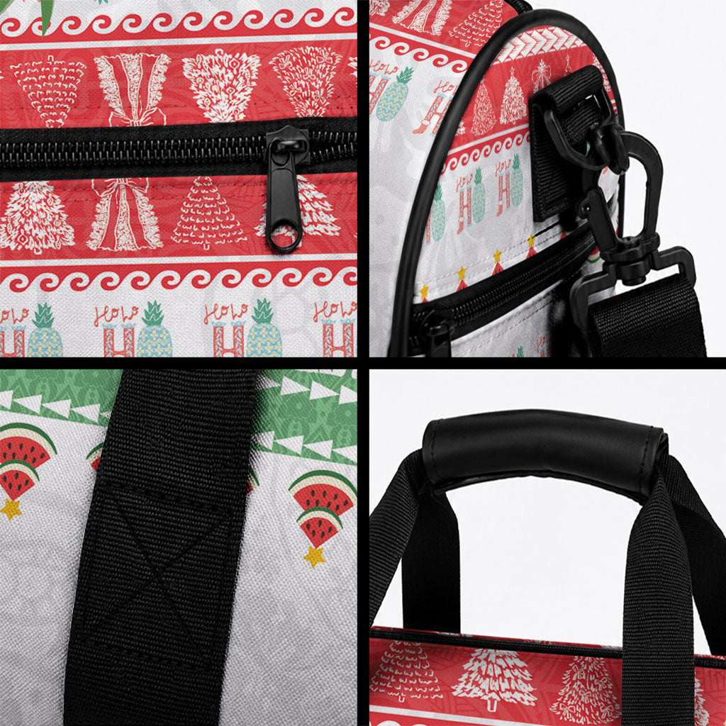 Hawaiian Mele Kalikimaka Duffle Bag Funny Pineapple Surfing with Map Christmas Stripe Elements