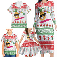 Hawaiian Mele Kalikimaka Family Matching Long Sleeve Bodycon Dress and Hawaiian Shirt Funny Pineapple Surfing with Map Christmas Stripe Elements LT03 - Polynesian Pride