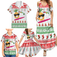 Hawaiian Mele Kalikimaka Family Matching Summer Maxi Dress and Hawaiian Shirt Funny Pineapple Surfing with Map Christmas Stripe Elements LT03 - Polynesian Pride