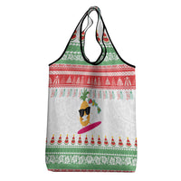 Hawaiian Mele Kalikimaka Grocery Bag Funny Pineapple Surfing with Map Christmas Stripe Elements LT03 - Polynesian Pride