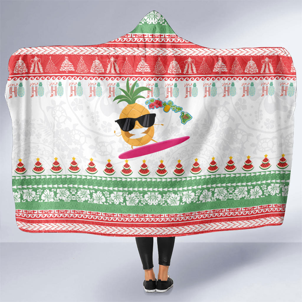 Hawaiian Mele Kalikimaka Hooded Blanket Funny Pineapple Surfing with Map Christmas Stripe Elements LT03 One Size Multicolor - Polynesian Pride