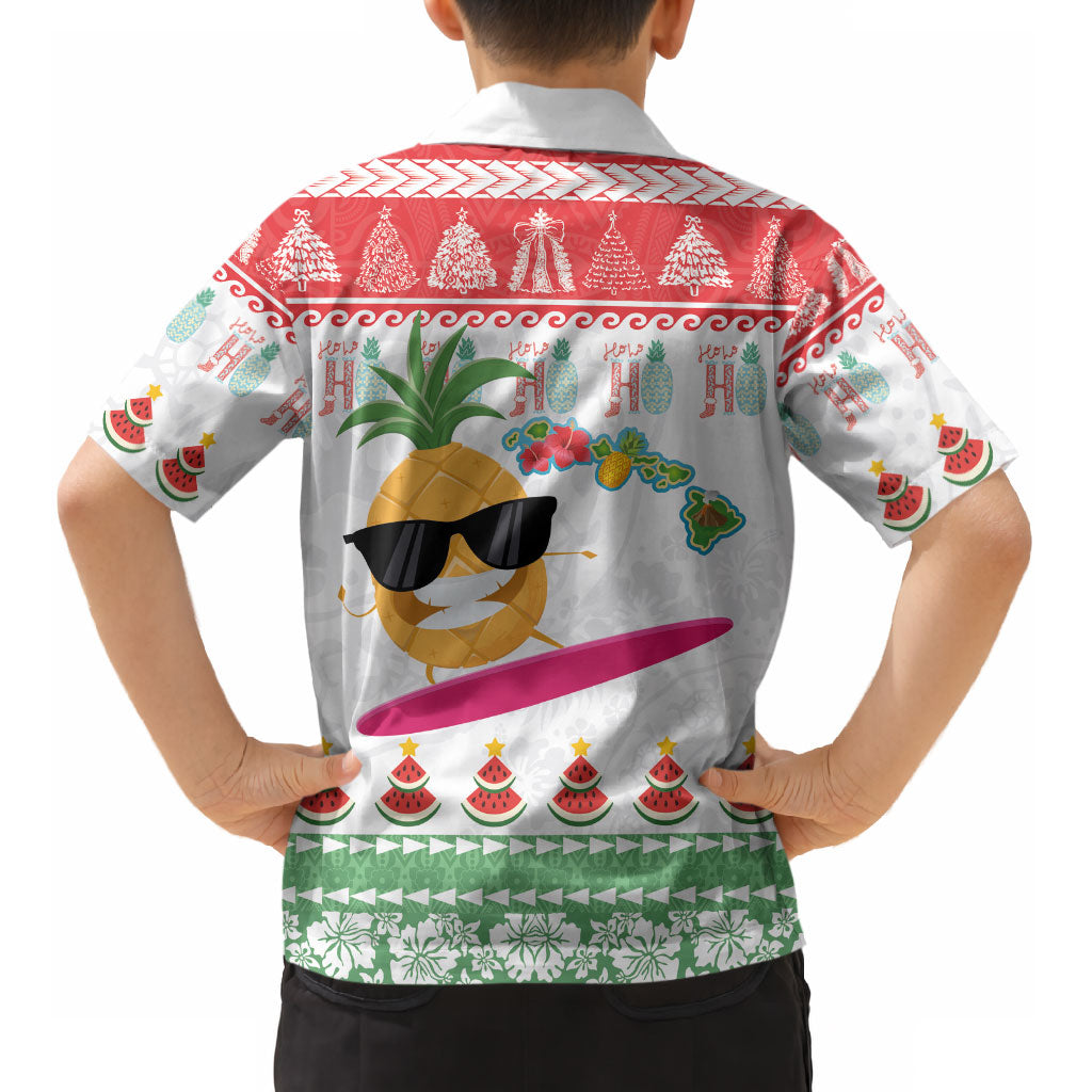 Hawaiian Mele Kalikimaka Kid Hawaiian Shirt Funny Pineapple Surfing with Map Christmas Stripe Elements LT03 - Polynesian Pride