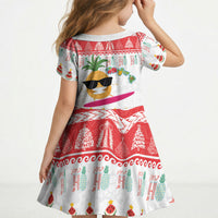 Hawaiian Mele Kalikimaka Kid Short Sleeve Dress Funny Pineapple Surfing with Map Christmas Stripe Elements LT03 - Polynesian Pride