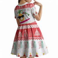Hawaiian Mele Kalikimaka Kid Short Sleeve Dress Funny Pineapple Surfing with Map Christmas Stripe Elements LT03 - Polynesian Pride