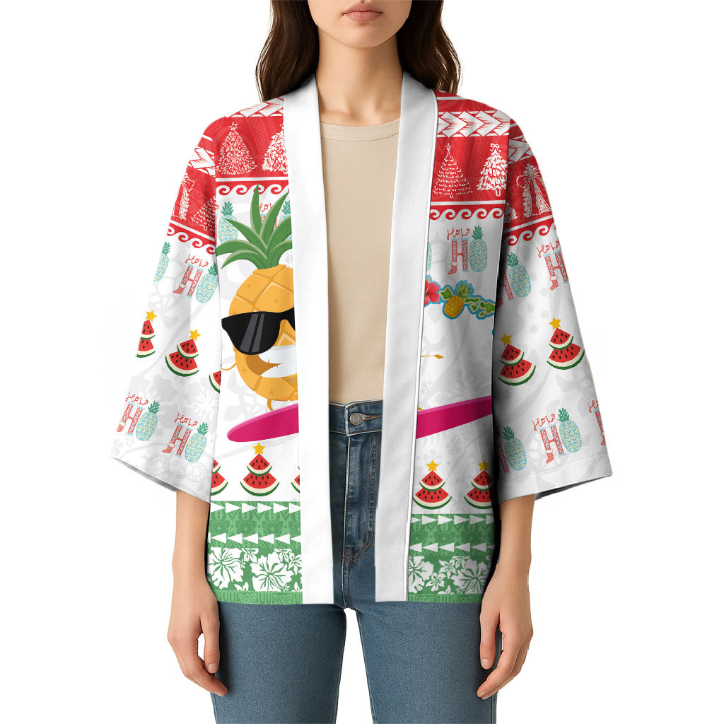 Hawaiian Mele Kalikimaka Kimono Funny Pineapple Surfing with Map Christmas Stripe Elements LT03 - Polynesian Pride