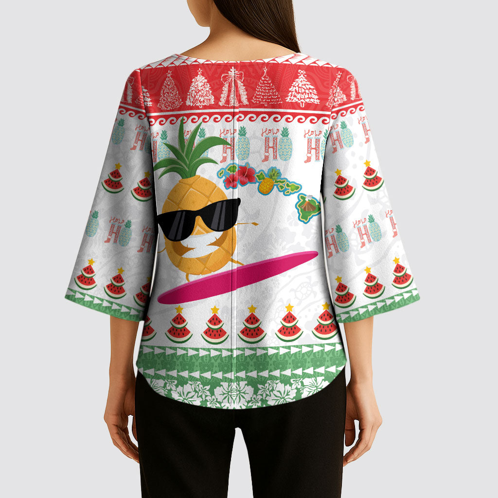 Hawaiian Mele Kalikimaka Kimono Sleeve Blouse Funny Pineapple Surfing with Map Christmas Stripe Elements LT03 - Polynesian Pride