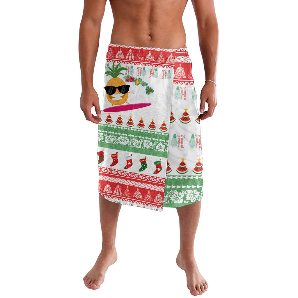 Hawaiian Mele Kalikimaka Lavalava Funny Pineapple Surfing with Map Christmas Stripe Elements LT03 Multicolor - Polynesian Pride