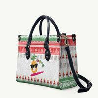 Hawaiian Mele Kalikimaka Leather Bag Funny Pineapple Surfing with Map Christmas Stripe Elements LT03 Multicolor - Polynesian Pride