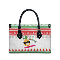 Hawaiian Mele Kalikimaka Leather Bag Funny Pineapple Surfing with Map Christmas Stripe Elements LT03 - Polynesian Pride