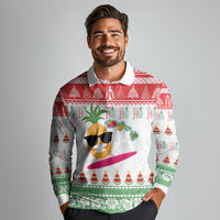 Hawaiian Mele Kalikimaka Long Sleeve Polo Shirt Funny Pineapple Surfing with Map Christmas Stripe Elements LT03 - Polynesian Pride