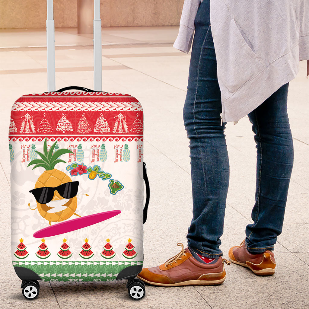 Hawaiian Mele Kalikimaka Luggage Cover Funny Pineapple Surfing with Map Christmas Stripe Elements LT03 Multicolor - Polynesian Pride