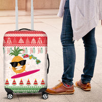 Hawaiian Mele Kalikimaka Luggage Cover Funny Pineapple Surfing with Map Christmas Stripe Elements LT03 Multicolor - Polynesian Pride