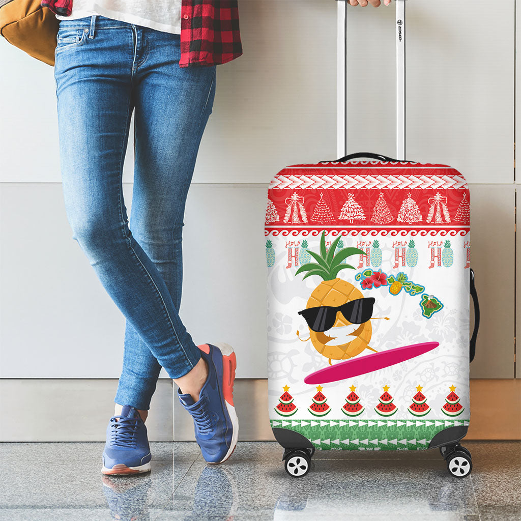 Hawaiian Mele Kalikimaka Luggage Cover Funny Pineapple Surfing with Map Christmas Stripe Elements LT03 - Polynesian Pride