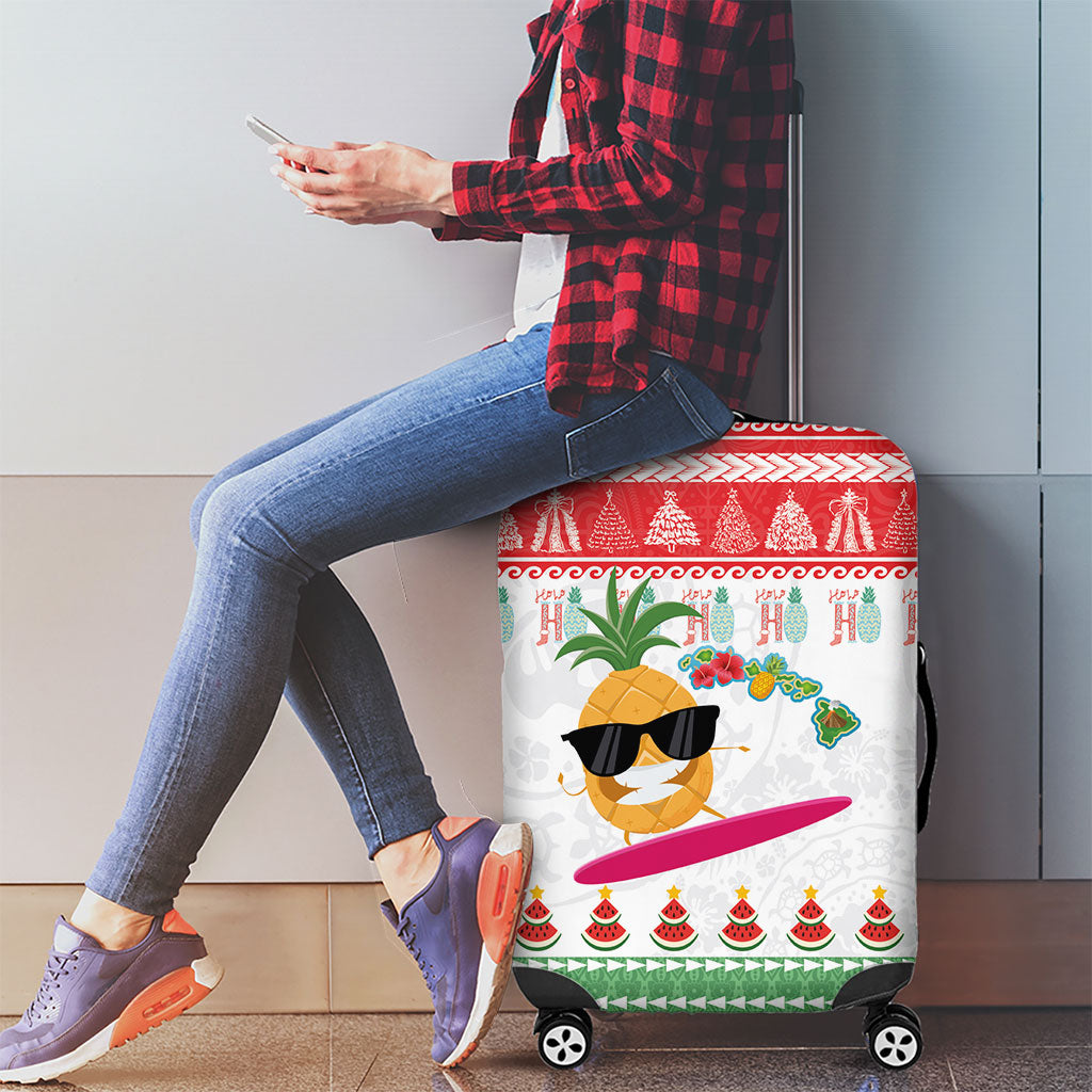 Hawaiian Mele Kalikimaka Luggage Cover Funny Pineapple Surfing with Map Christmas Stripe Elements LT03 - Polynesian Pride