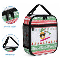 Hawaiian Mele Kalikimaka Lunch Bag Funny Pineapple Surfing with Map Christmas Stripe Elements