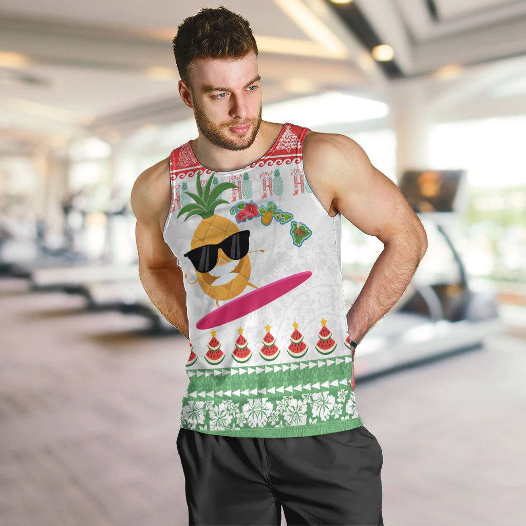 Hawaiian Mele Kalikimaka Men Tank Top Funny Pineapple Surfing with Map Christmas Stripe Elements LT03 Multicolor - Polynesian Pride