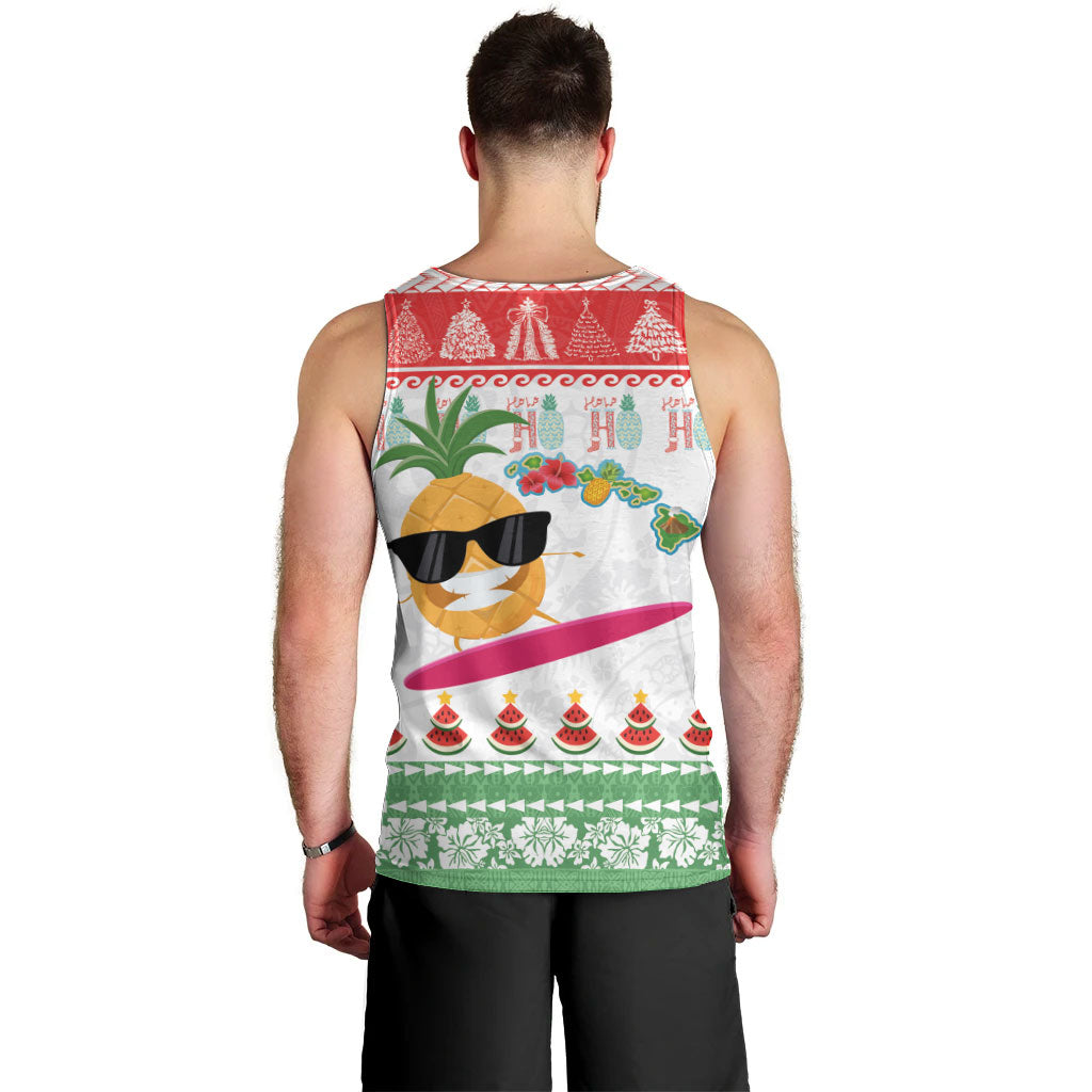 Hawaiian Mele Kalikimaka Men Tank Top Funny Pineapple Surfing with Map Christmas Stripe Elements LT03 - Polynesian Pride