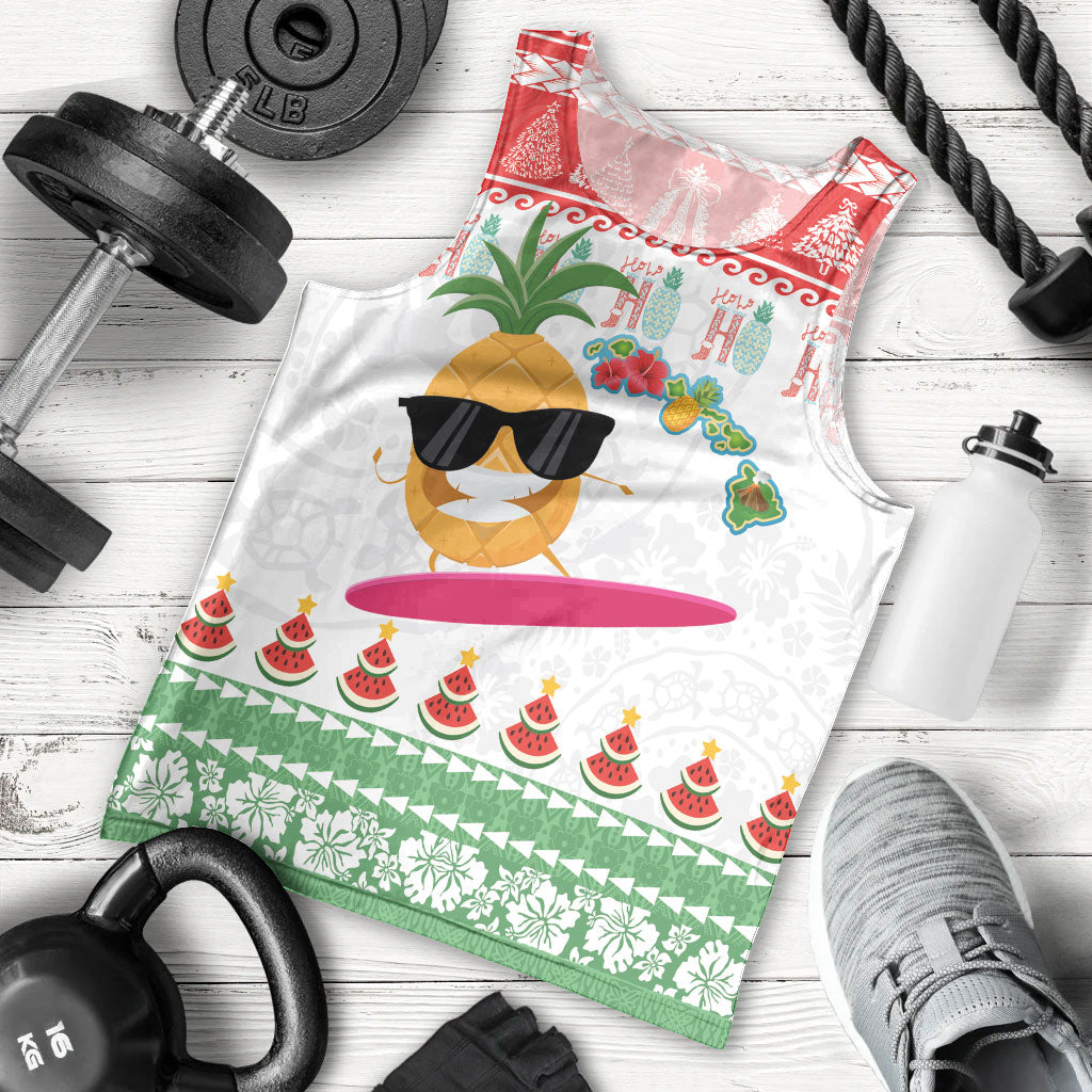 Hawaiian Mele Kalikimaka Men Tank Top Funny Pineapple Surfing with Map Christmas Stripe Elements LT03 - Polynesian Pride