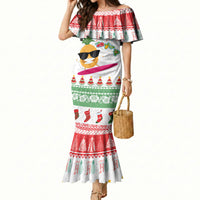 Hawaiian Mele Kalikimaka Mermaid Dress Funny Pineapple Surfing with Map Christmas Stripe Elements LT03 Women Multicolor - Polynesian Pride