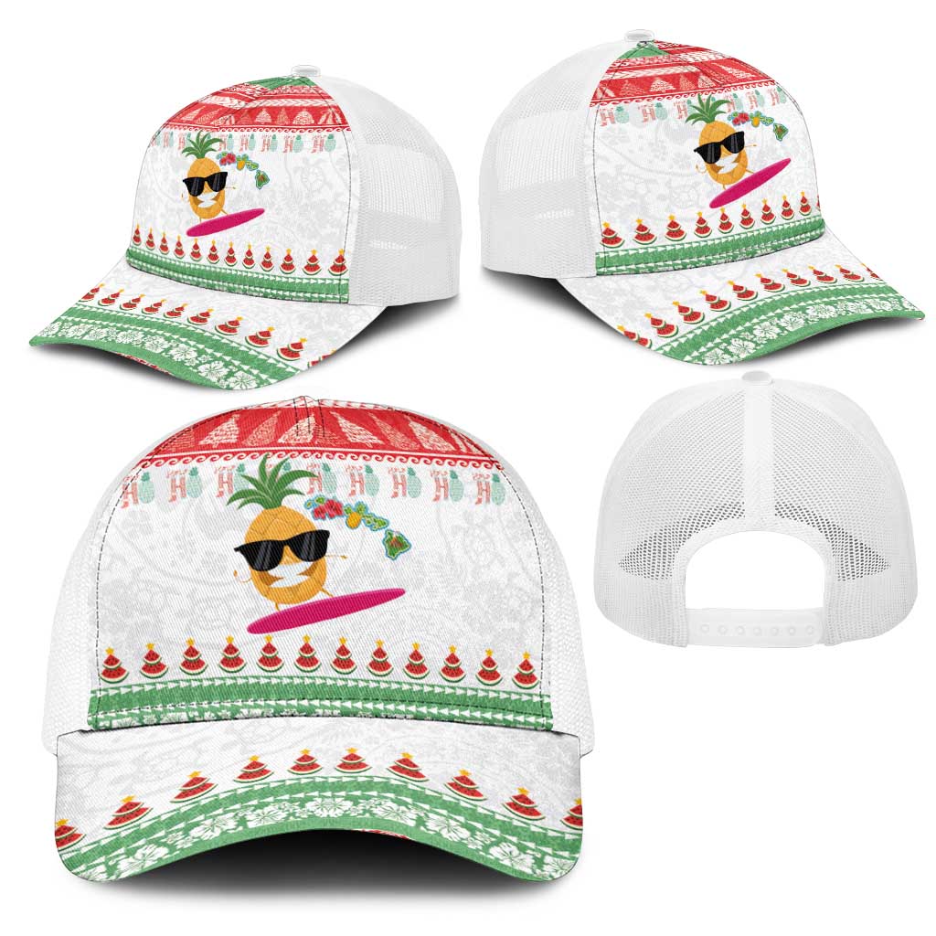 Hawaiian Mele Kalikimaka Mesh Trucker Cap Funny Pineapple Surfing with Map Christmas Stripe Elements LT03 - Polynesian Pride