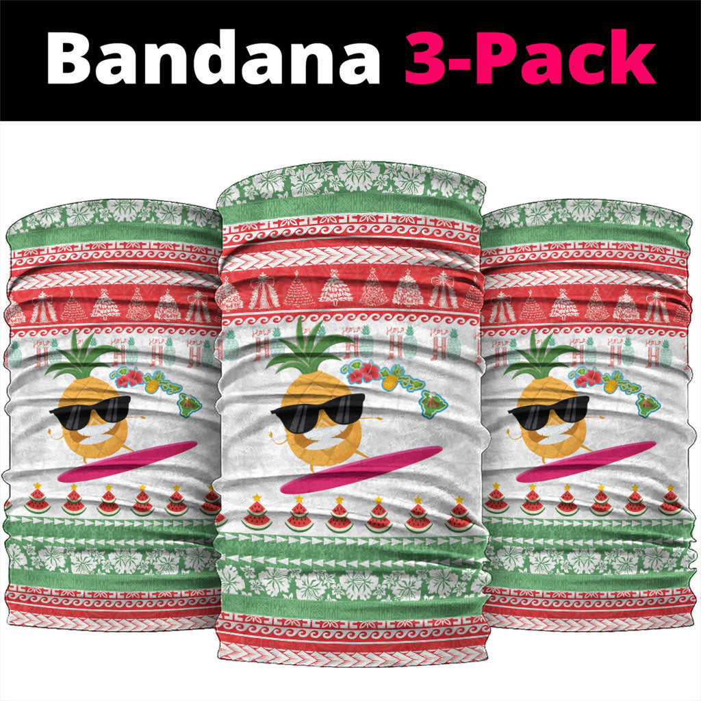 Hawaiian Mele Kalikimaka Neck Gaiter Funny Pineapple Surfing with Map Christmas Stripe Elements LT03 package One Size: 25*50cm Multicolor - Polynesian Pride