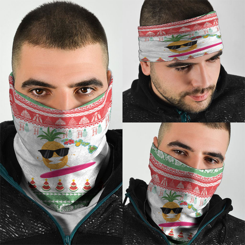 Hawaiian Mele Kalikimaka Neck Gaiter Funny Pineapple Surfing with Map Christmas Stripe Elements LT03 - Polynesian Pride