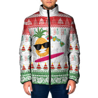 Hawaiian Mele Kalikimaka Padded Jacket Funny Pineapple Surfing with Map Christmas Stripe Elements LT03 Men Multicolor - Polynesian Pride