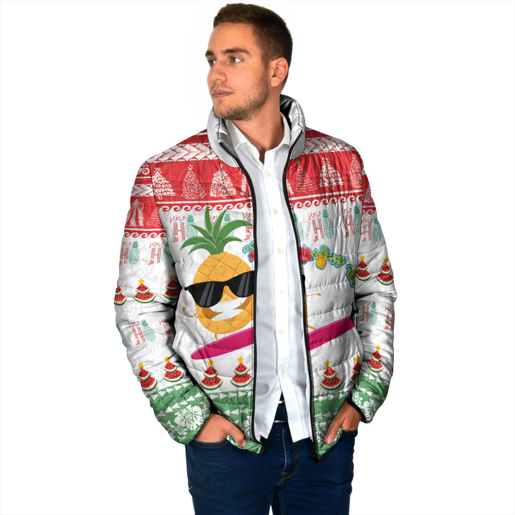 Hawaiian Mele Kalikimaka Padded Jacket Funny Pineapple Surfing with Map Christmas Stripe Elements LT03 - Polynesian Pride