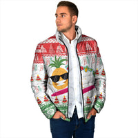 Hawaiian Mele Kalikimaka Padded Jacket Funny Pineapple Surfing with Map Christmas Stripe Elements LT03 - Polynesian Pride