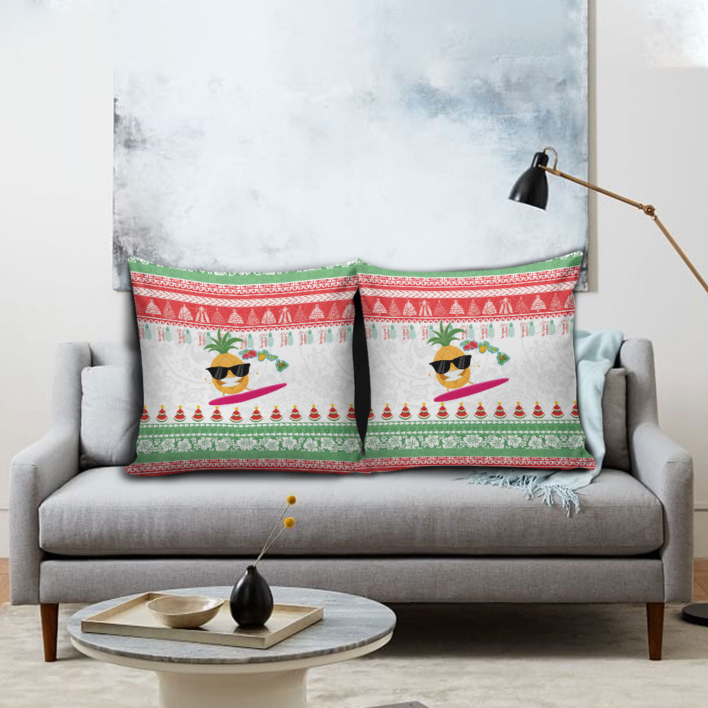 Hawaiian Mele Kalikimaka Pillow Cover Funny Pineapple Surfing with Map Christmas Stripe Elements LT03 - Polynesian Pride