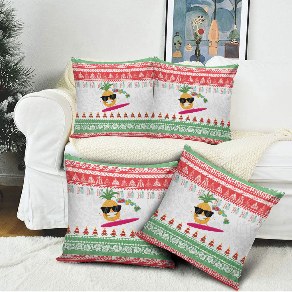 Hawaiian Mele Kalikimaka Pillow Cover Funny Pineapple Surfing with Map Christmas Stripe Elements LT03 - Polynesian Pride
