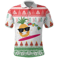 Hawaiian Mele Kalikimaka Polo Shirt Funny Pineapple Surfing with Map Christmas Stripe Elements LT03 Multicolor - Polynesian Pride